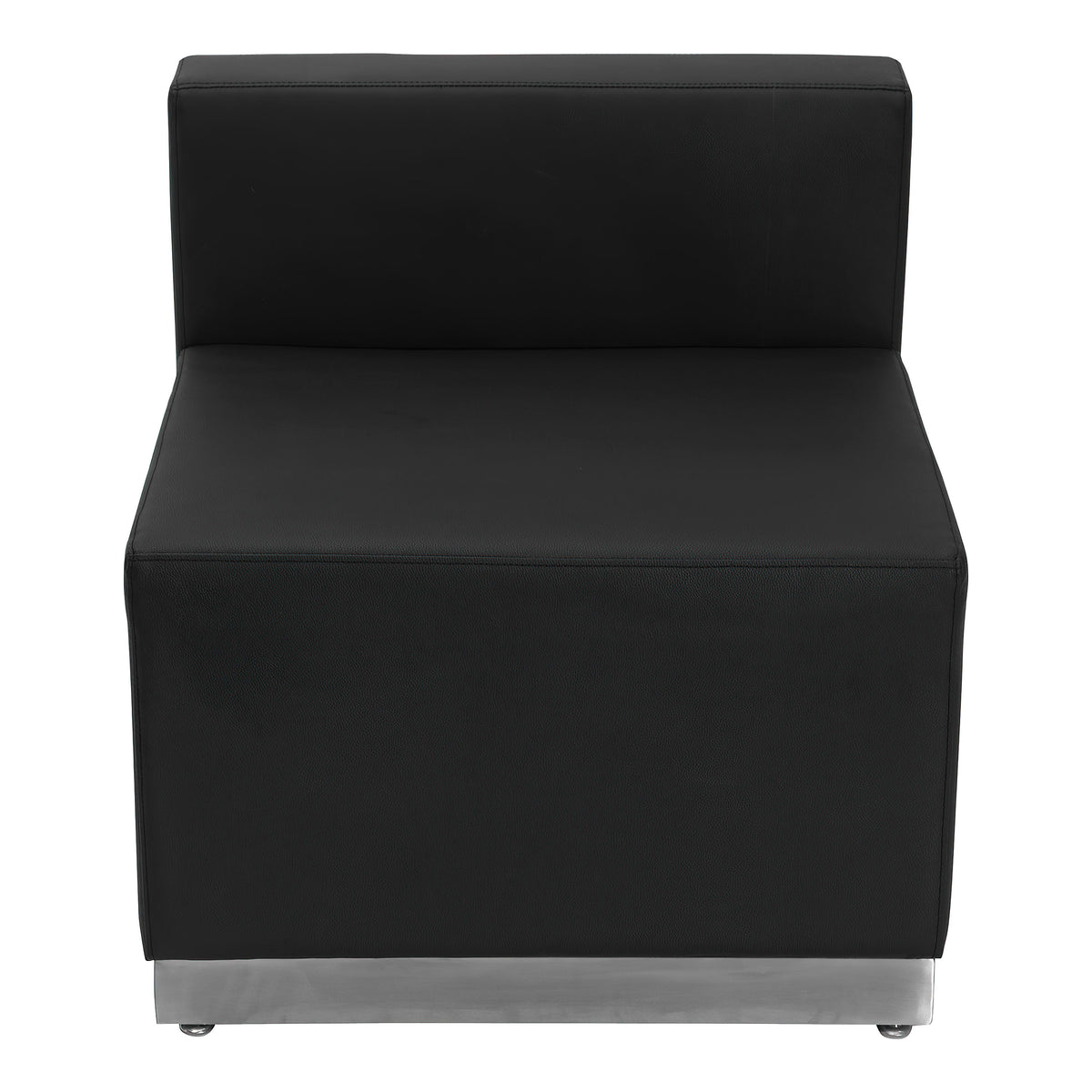 Black |#| Black LeatherSoft Chair w/Brushed Stainless Steel Base - Reception Furniture