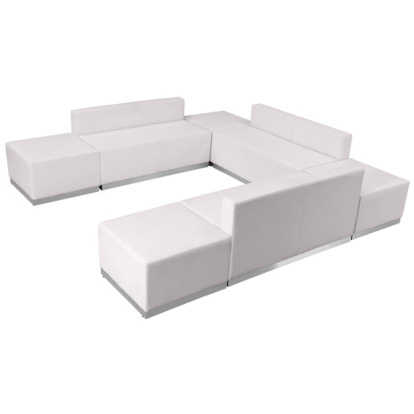Melrose White |#| 7 PC White LeatherSoft Modular Reception Configuration w/Taut Back &Seat