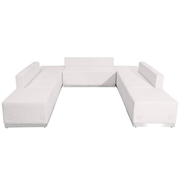 Melrose White |#| 7 PC White LeatherSoft Modular Reception Configuration w/Taut Back &Seat