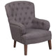 Gray |#| Gray Fabric Upholstered Button Tufted Arm Chair with Curved Arms and Wood Legs