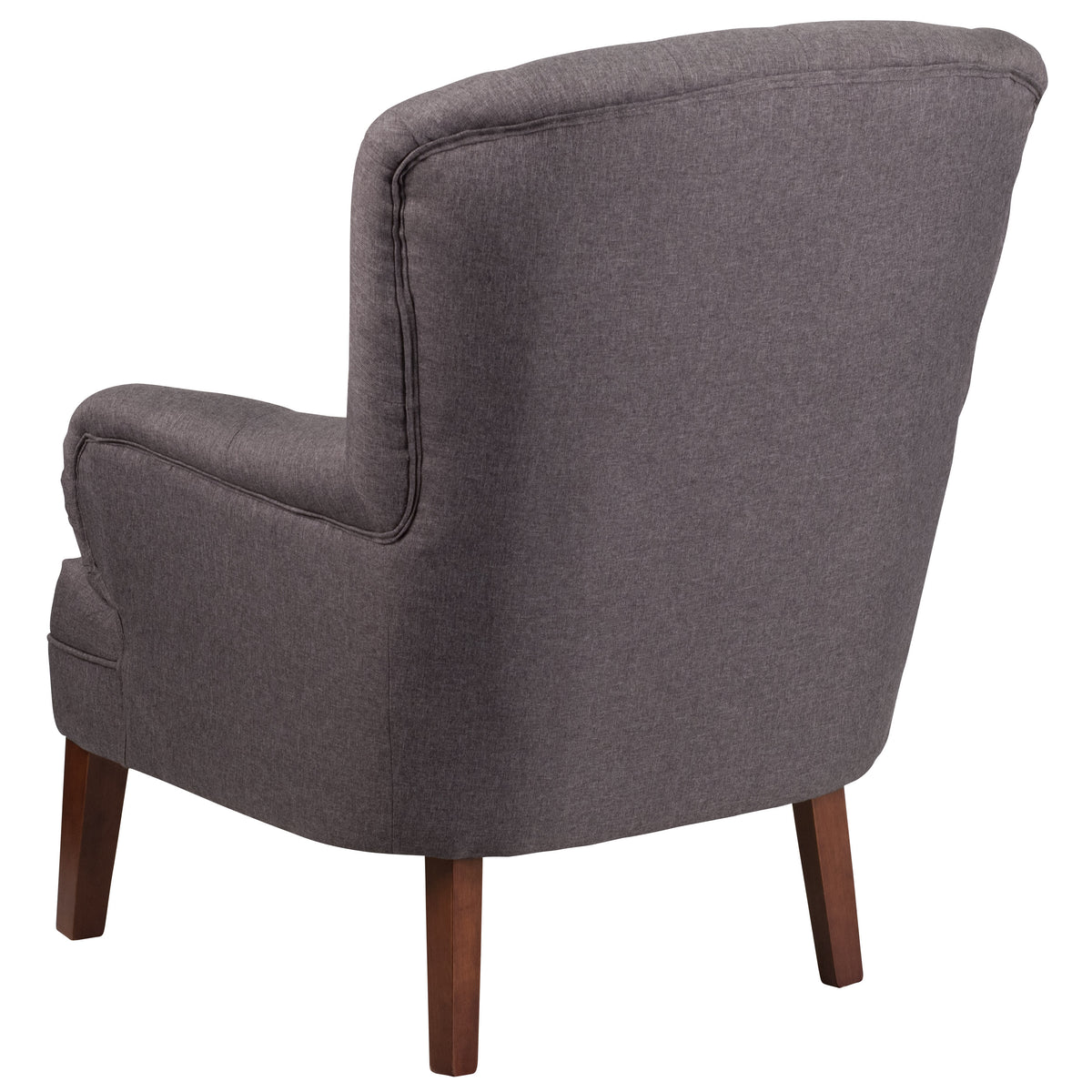 Gray |#| Gray Fabric Upholstered Button Tufted Arm Chair with Curved Arms and Wood Legs