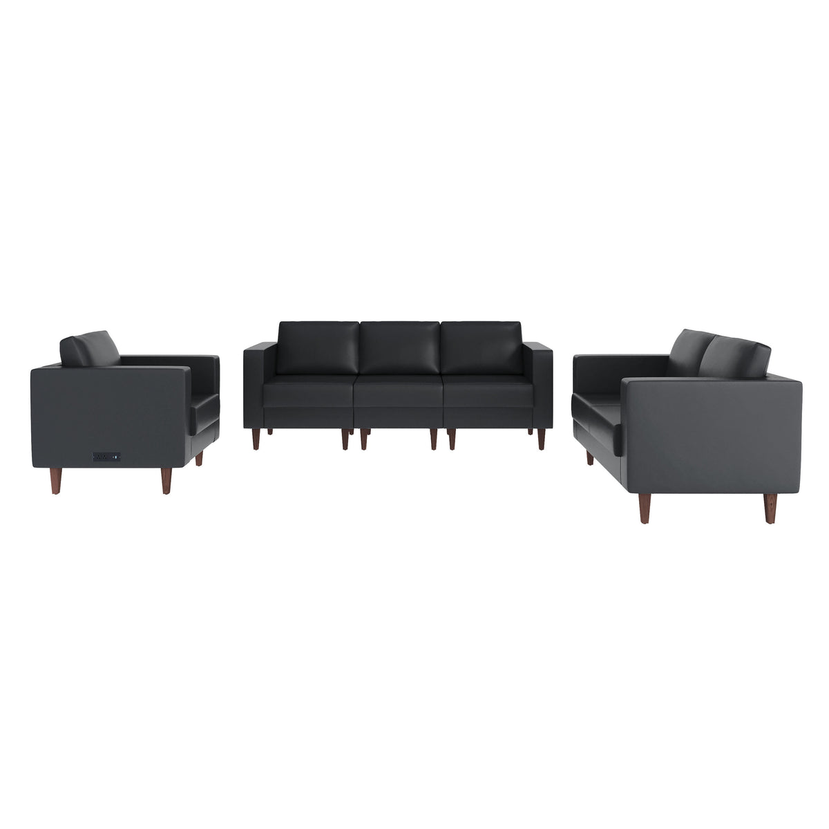 Black |#| 3 PC Commercial Seating Set with Outlets/USB/USB-C Ports in Black LeatherSoft