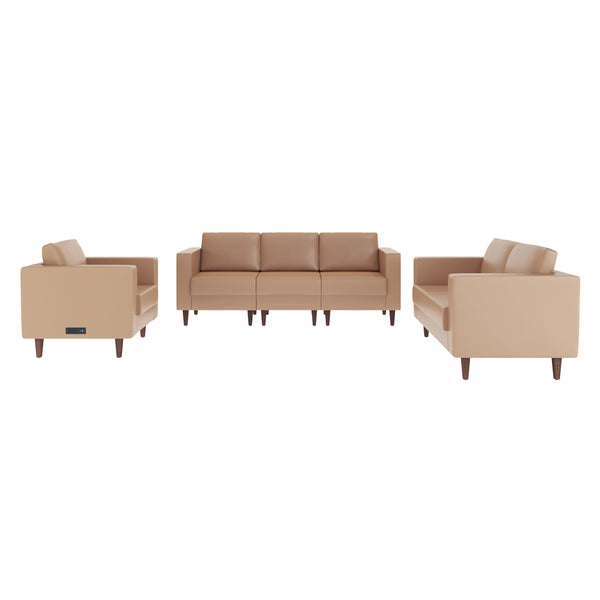 Cognac |#| 3 PC Commercial Seating Set with Outlets/USB/USB-C Ports in Cognac LeatherSoft