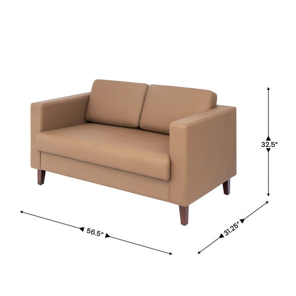 Cognac |#| 3 PC Commercial Seating Set with Outlets/USB/USB-C Ports in Cognac LeatherSoft
