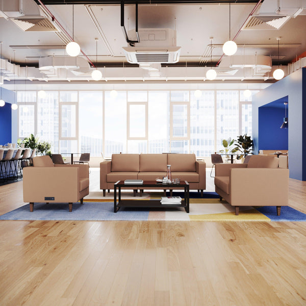 Cognac |#| 3 PC Commercial Seating Set with Outlets/USB/USB-C Ports in Cognac LeatherSoft