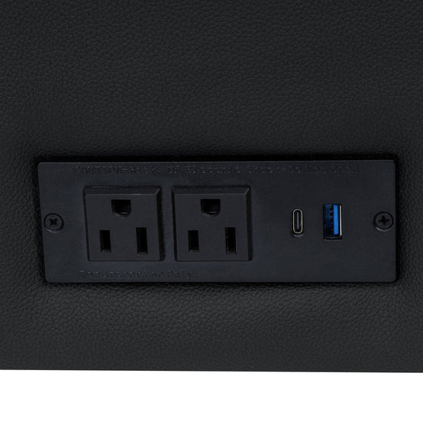 Black |#| 3 PC Commercial Seating Set with Outlets/USB/USB-C Ports in Black LeatherSoft