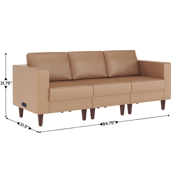 Cognac |#| 3 PC Commercial Seating Set with Outlets/USB/USB-C Ports in Cognac LeatherSoft