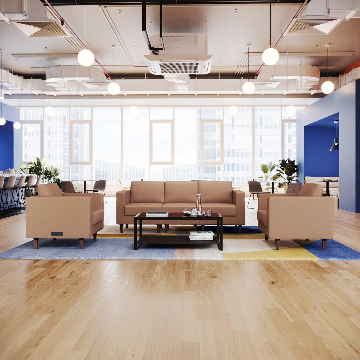 Cognac |#| 3 PC Commercial Seating Set with Outlets/USB/USB-C Ports in Cognac LeatherSoft