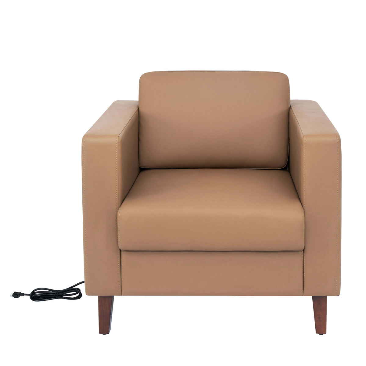 Cognac |#| 3 PC Commercial Seating Set with Outlets/USB/USB-C Ports in Cognac LeatherSoft