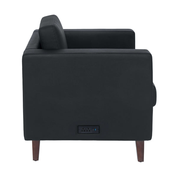 Black |#| 3 PC Commercial Seating Set with Outlets/USB/USB-C Ports in Black LeatherSoft