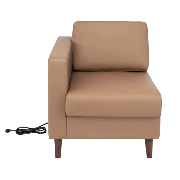 Cognac |#| Commercial Modular Left Arm Chair with AC/USB/USB-C Chargers-Cognac LeatherSoft