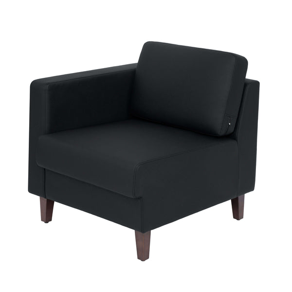Black |#| Commercial Modular Left Arm Chair with AC/USB/USB-C Chargers-Black LeatherSoft