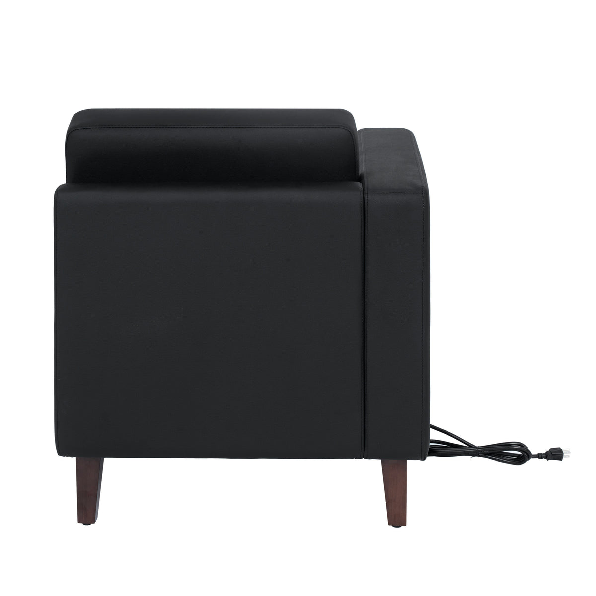 Black |#| Commercial Modular Left Arm Chair with AC/USB/USB-C Chargers-Black LeatherSoft