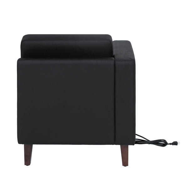 Black |#| Commercial Modular Left Arm Chair with AC/USB/USB-C Chargers-Black LeatherSoft