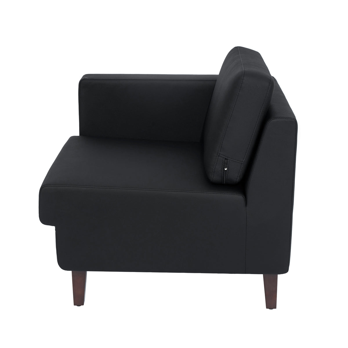 Black |#| Commercial Modular Left Arm Chair with AC/USB/USB-C Chargers-Black LeatherSoft