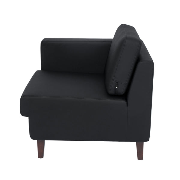Black |#| Commercial Modular Left Arm Chair with AC/USB/USB-C Chargers-Black LeatherSoft