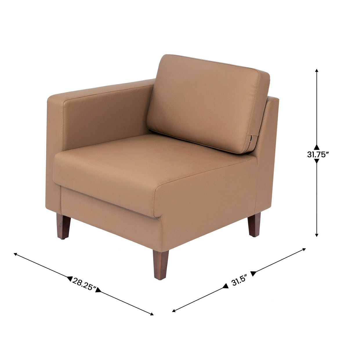 Cognac |#| Commercial Modular Left Arm Chair with AC/USB/USB-C Chargers-Cognac LeatherSoft