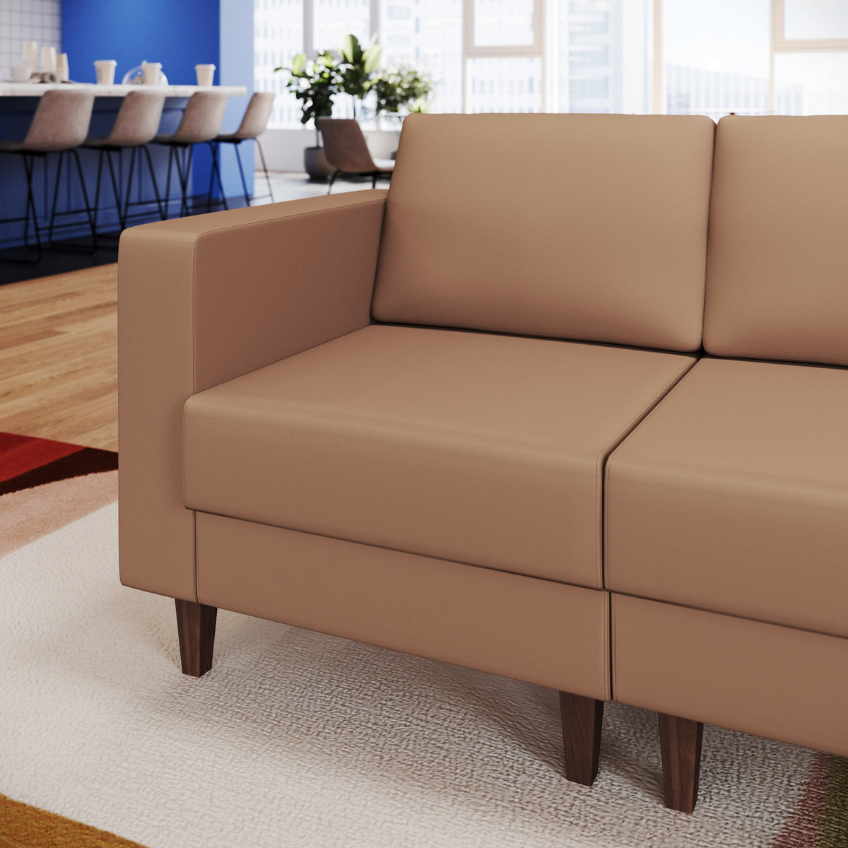 Cognac |#| Commercial Modular Left Arm Chair with AC/USB/USB-C Chargers-Cognac LeatherSoft