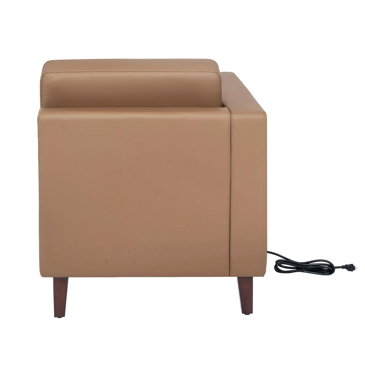 Cognac |#| Commercial Modular Left Arm Chair with AC/USB/USB-C Chargers-Cognac LeatherSoft