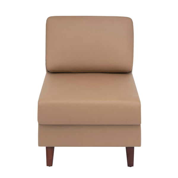 Cognac |#| Commercial Modular Armless Middle Chair with Solid Wood Legs-Cognac LeatherSoft