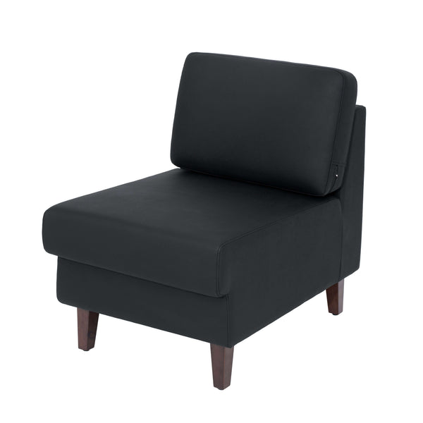 Black |#| Commercial Modular Armless Middle Chair with Solid Wood Legs-Black LeatherSoft