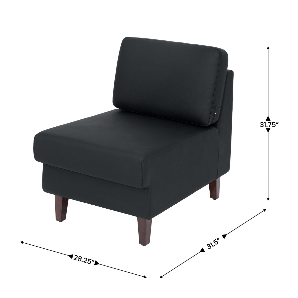 Black |#| Commercial Modular Armless Middle Chair with Solid Wood Legs-Black LeatherSoft