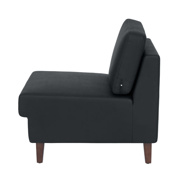 Black |#| Commercial Modular Armless Middle Chair with Solid Wood Legs-Black LeatherSoft