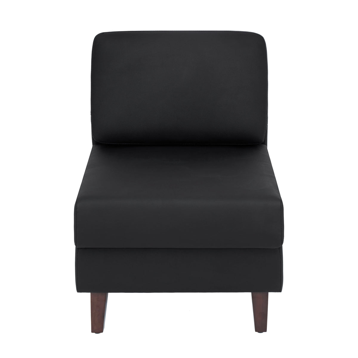 Black |#| Commercial Modular Armless Middle Chair with Solid Wood Legs-Black LeatherSoft