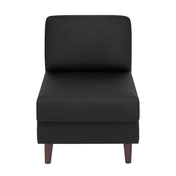 Black |#| Commercial Modular Armless Middle Chair with Solid Wood Legs-Black LeatherSoft
