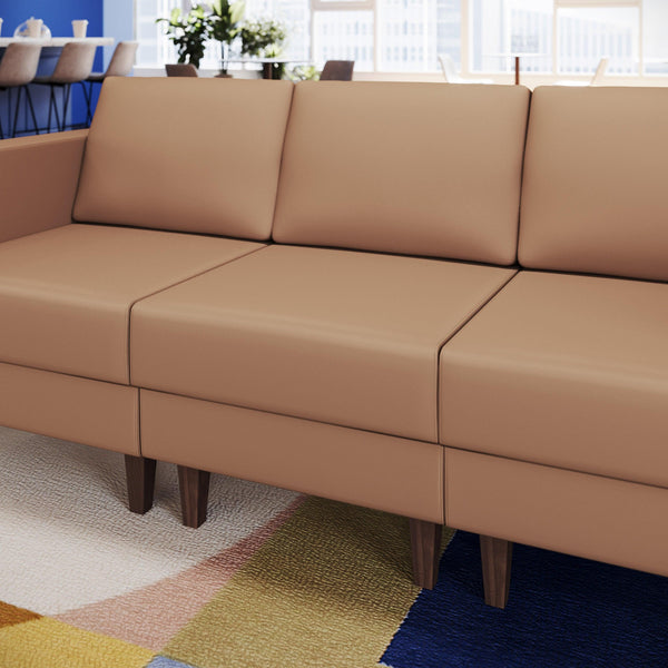 Cognac |#| Commercial Modular Armless Middle Chair with Solid Wood Legs-Cognac LeatherSoft