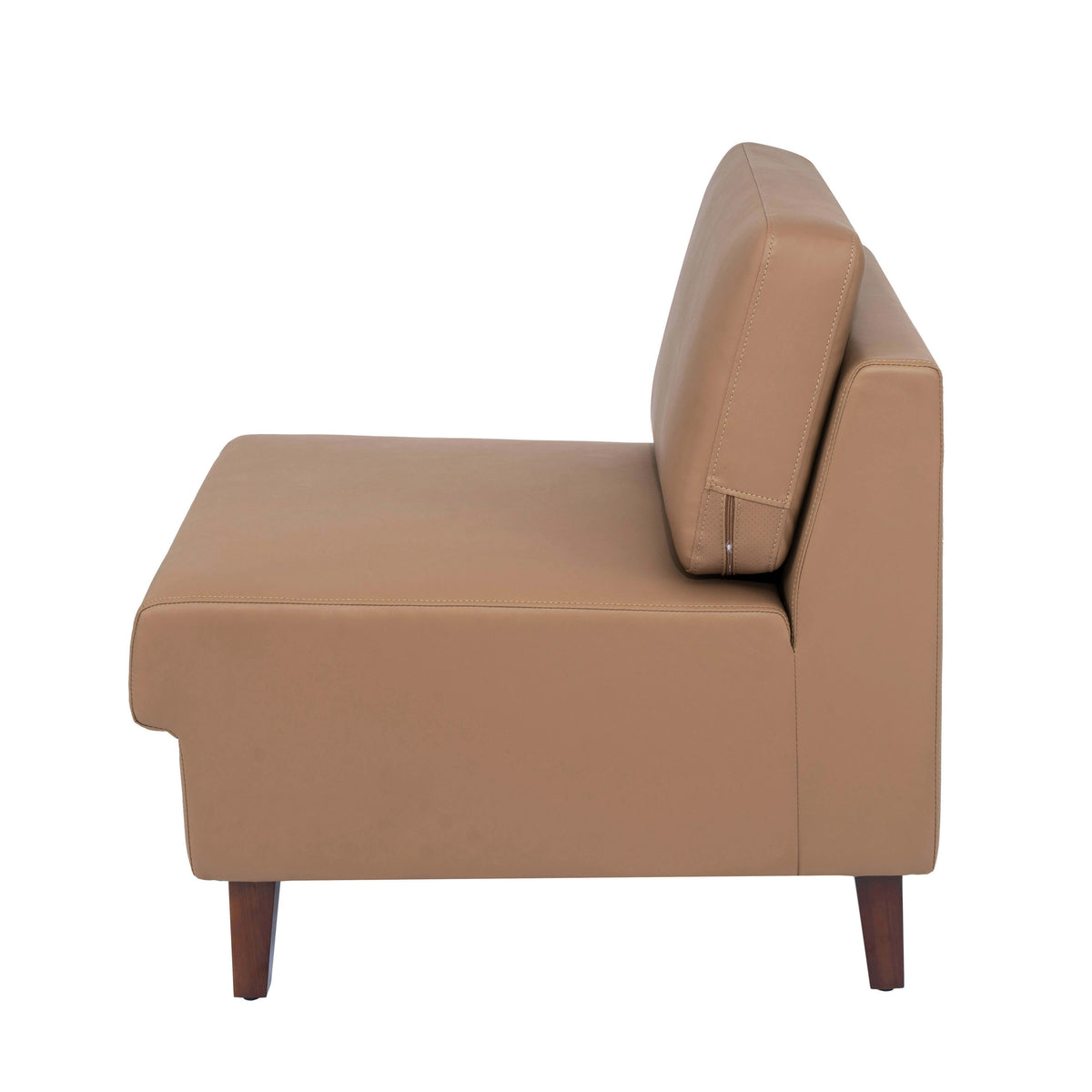 Cognac |#| Commercial Modular Armless Middle Chair with Solid Wood Legs-Cognac LeatherSoft