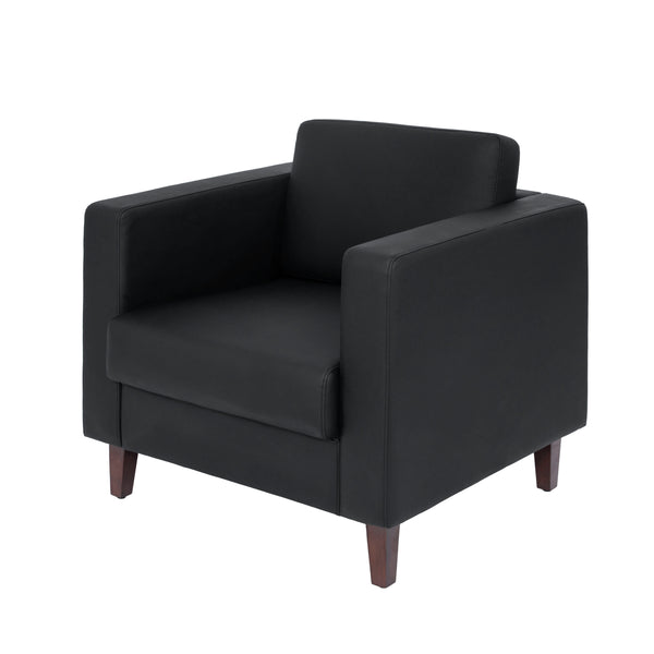 Black |#| Commercial Lobby Chair with Outlets/USB/USB-C Charging Ports-Black LeatherSoft