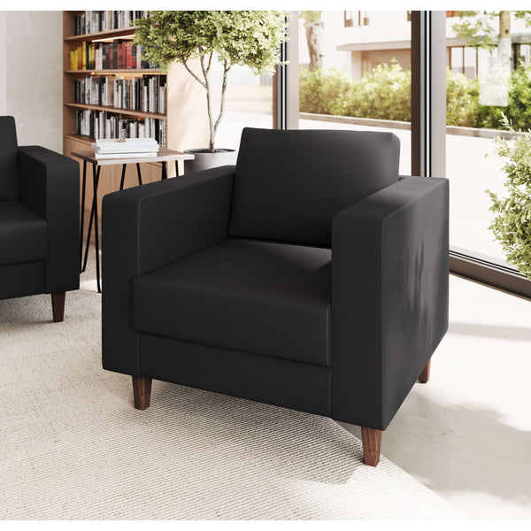 Black |#| Commercial Lobby Chair with Outlets/USB/USB-C Charging Ports-Black LeatherSoft