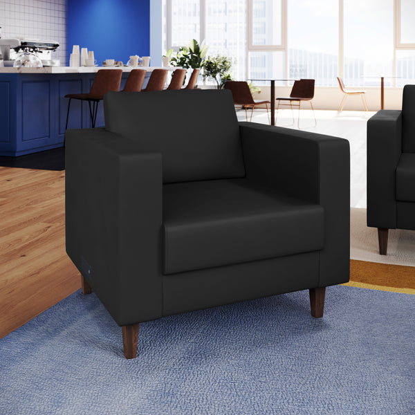 Black |#| Commercial Lobby Chair with Outlets/USB/USB-C Charging Ports-Black LeatherSoft