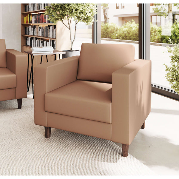 Cognac |#| Commercial Lobby Chair with Outlets/USB/USB-C Charging Ports-Cognac LeatherSoft