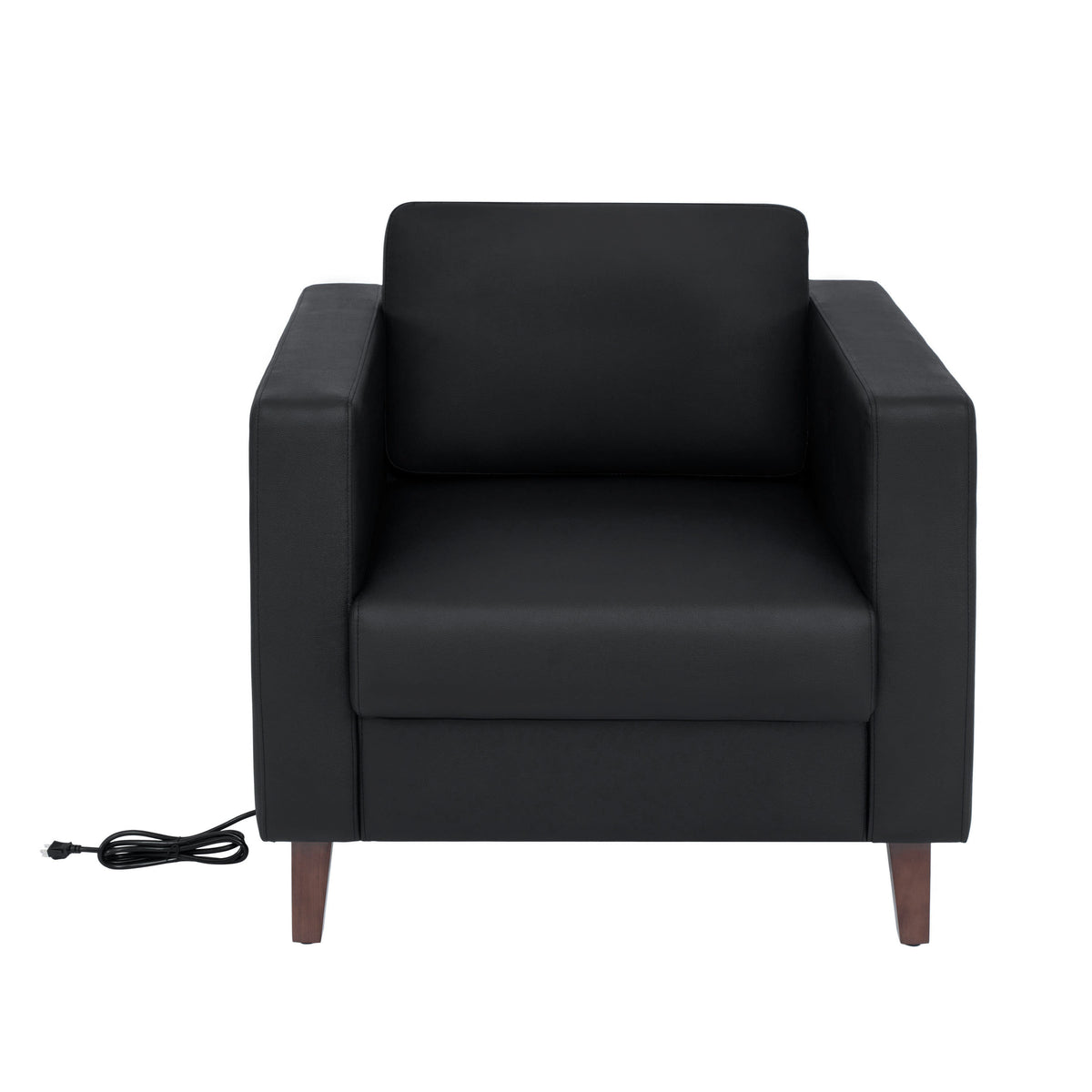 Black |#| Commercial Lobby Chair with Outlets/USB/USB-C Charging Ports-Black LeatherSoft