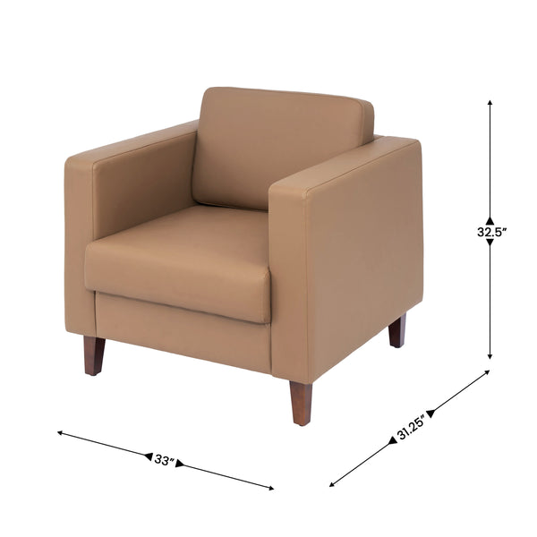 Cognac |#| Commercial Lobby Chair with Outlets/USB/USB-C Charging Ports-Cognac LeatherSoft