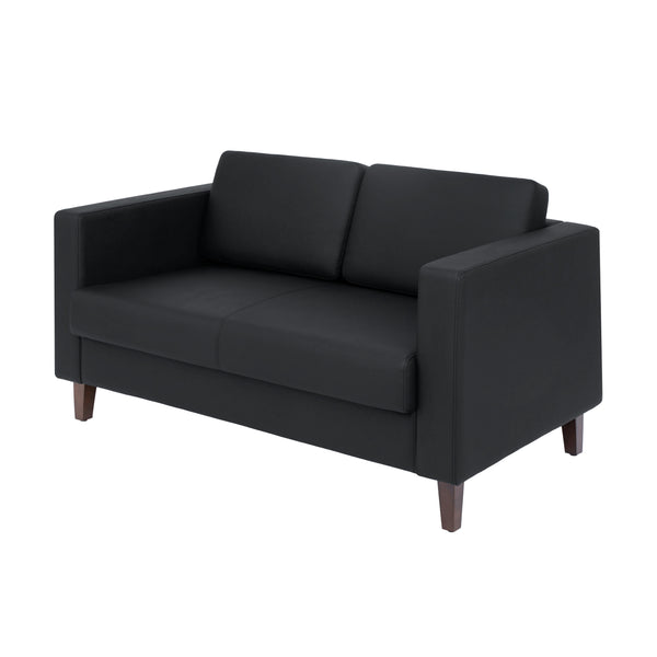 Black |#| Commercial Lobby Loveseat with 2 Outlets/1 USB/1 USB-C Ports-Black LeatherSoft