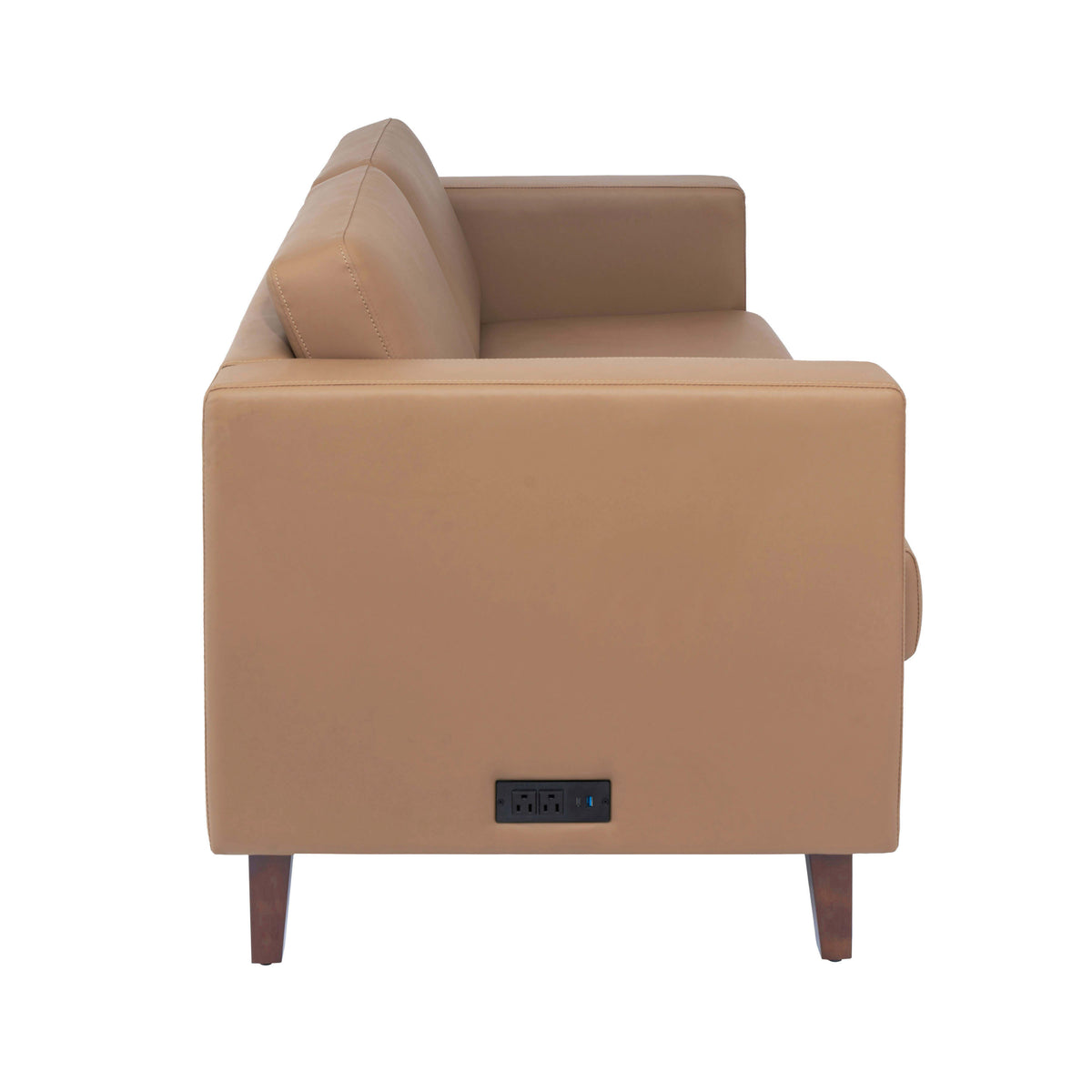 Cognac |#| Commercial Lobby Loveseat with 2 Outlets/1 USB/1 USB-C Ports-Cognac LeatherSoft