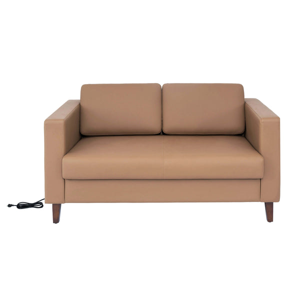 Cognac |#| Commercial Lobby Loveseat with 2 Outlets/1 USB/1 USB-C Ports-Cognac LeatherSoft