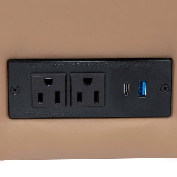 Cognac |#| Commercial Lobby Loveseat with 2 Outlets/1 USB/1 USB-C Ports-Cognac LeatherSoft