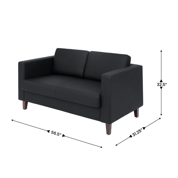 Black |#| Commercial Lobby Loveseat with 2 Outlets/1 USB/1 USB-C Ports-Black LeatherSoft