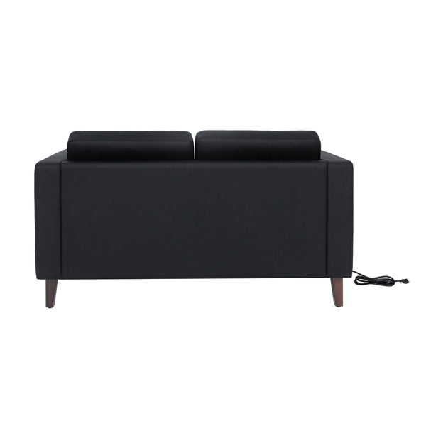 Black |#| Commercial Lobby Loveseat with 2 Outlets/1 USB/1 USB-C Ports-Black LeatherSoft