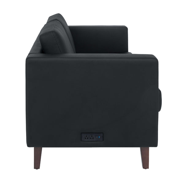 Black |#| Commercial Lobby Loveseat with 2 Outlets/1 USB/1 USB-C Ports-Black LeatherSoft