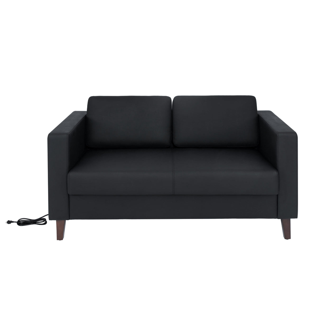 Black |#| Commercial Lobby Loveseat with 2 Outlets/1 USB/1 USB-C Ports-Black LeatherSoft