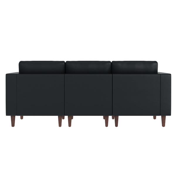Black |#| Commercial Reception Sofa with Outlets/USB/USB-C Ports in Black LeatherSoft