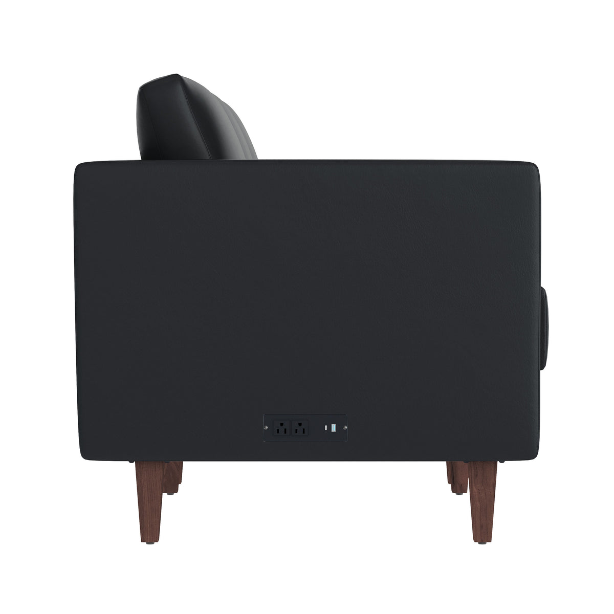Black |#| Commercial Reception Sofa with Outlets/USB/USB-C Ports in Black LeatherSoft