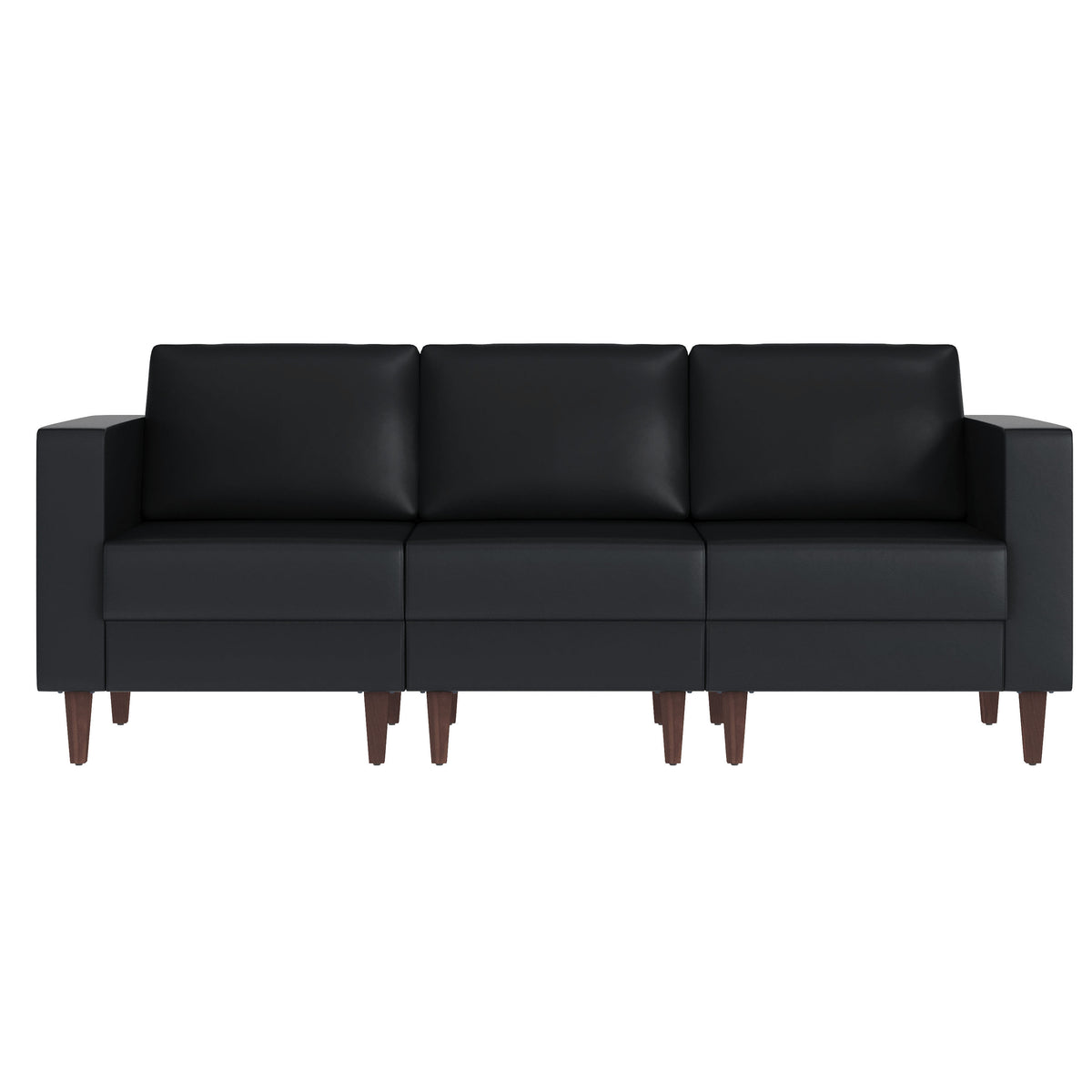 Black |#| Commercial Reception Sofa with Outlets/USB/USB-C Ports in Black LeatherSoft