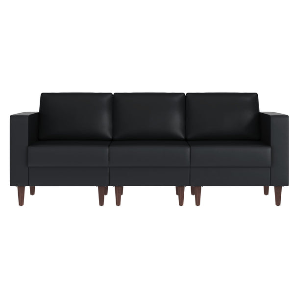 Black |#| Commercial Reception Sofa with Outlets/USB/USB-C Ports in Black LeatherSoft