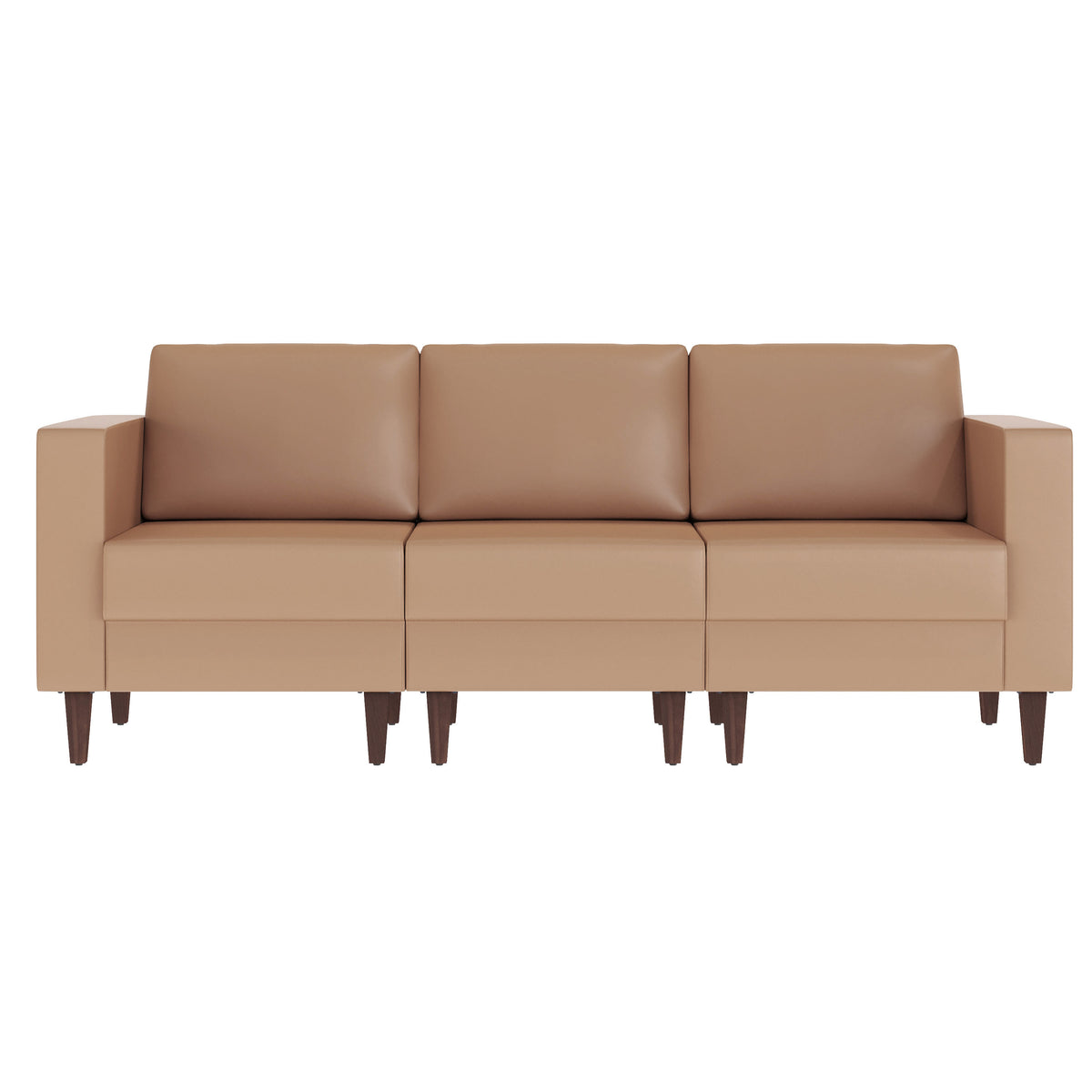 Cognac |#| Commercial Reception Sofa with Outlets/USB/USB-C Ports in Cognac LeatherSoft